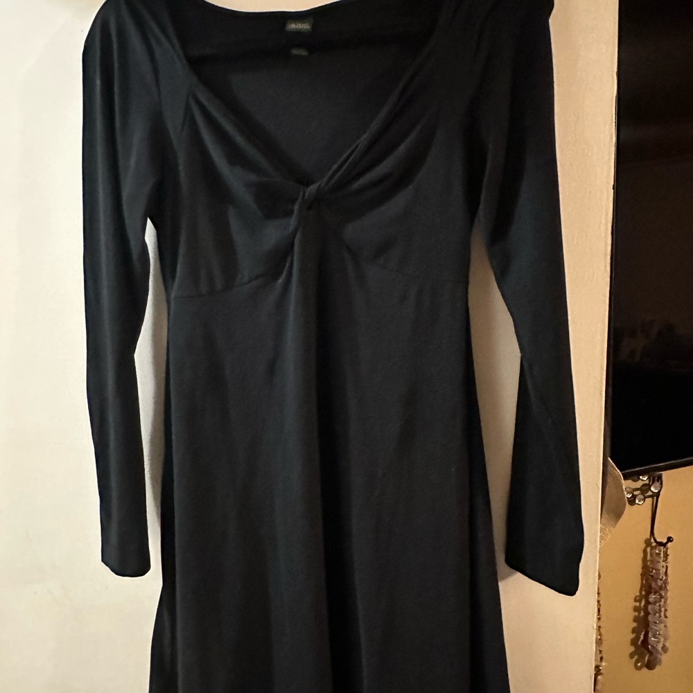 EUC WHITE FABLE Flirty Stretchy Black LS Knee Length Dress Large